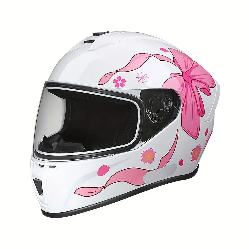 Casco Integral Mujer Rosa Blanco Certificado Dot Moto Rosa Doble Lente