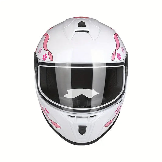 Casco Integral Mujer Rosa Blanco Certificado Dot Moto Rosa Doble Lente