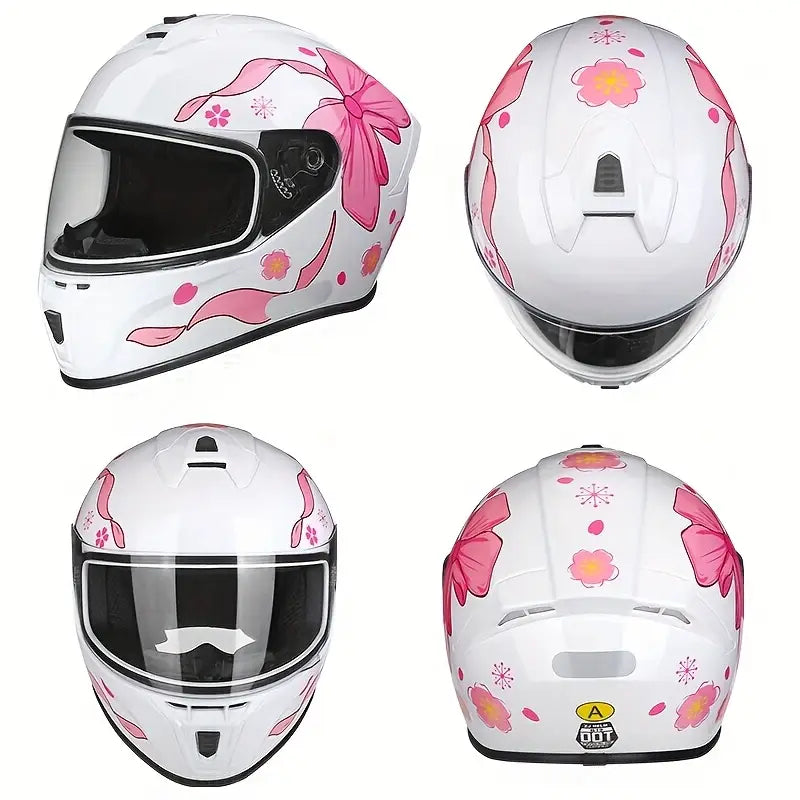 Casco Integral Mujer Rosa Blanco Certificado Dot Moto Rosa Doble Lente