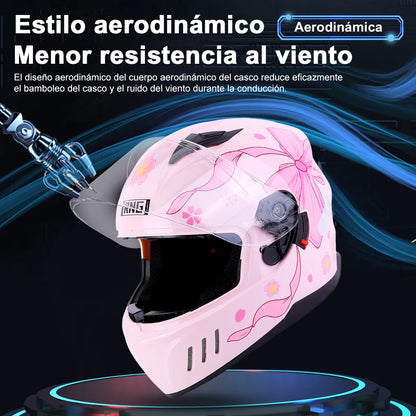 Casco Integral Mujer Rosa Rosa Certificado Dot Moto Rosa Doble Lente