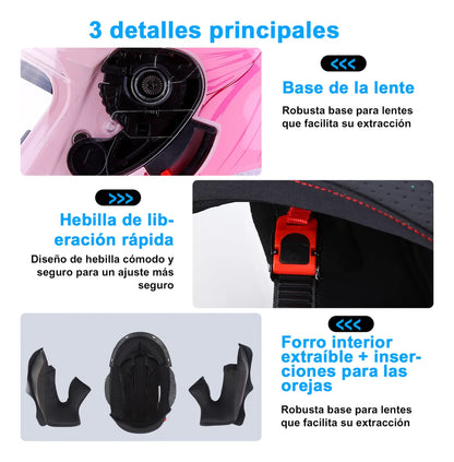 Casco Integral Mujer Rosa Rosa Certificado Dot Moto Rosa Doble Lente