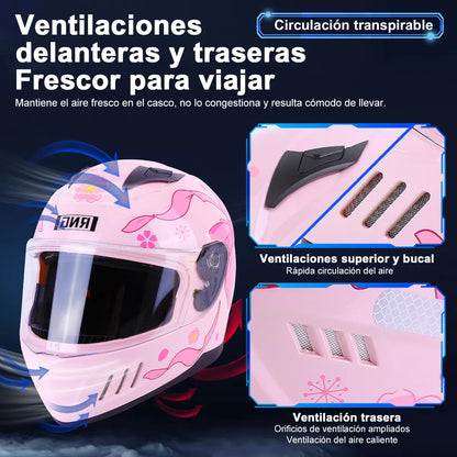 Casco Integral Mujer Rosa Rosa Certificado Dot Moto Rosa Doble Lente