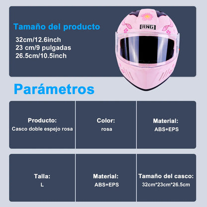 Casco Integral Mujer Rosa Rosa Certificado Dot Moto Rosa Doble Lente