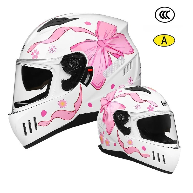 Casco Integral Mujer Rosa Blanco Certificado Dot Moto Rosa Doble Lente